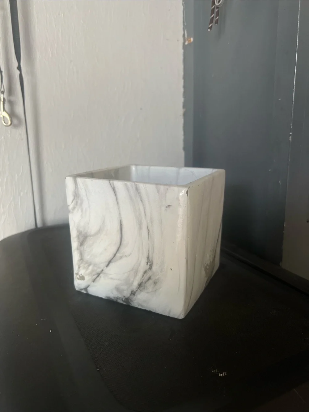 Marble Effect Square Planter - White and Gray
